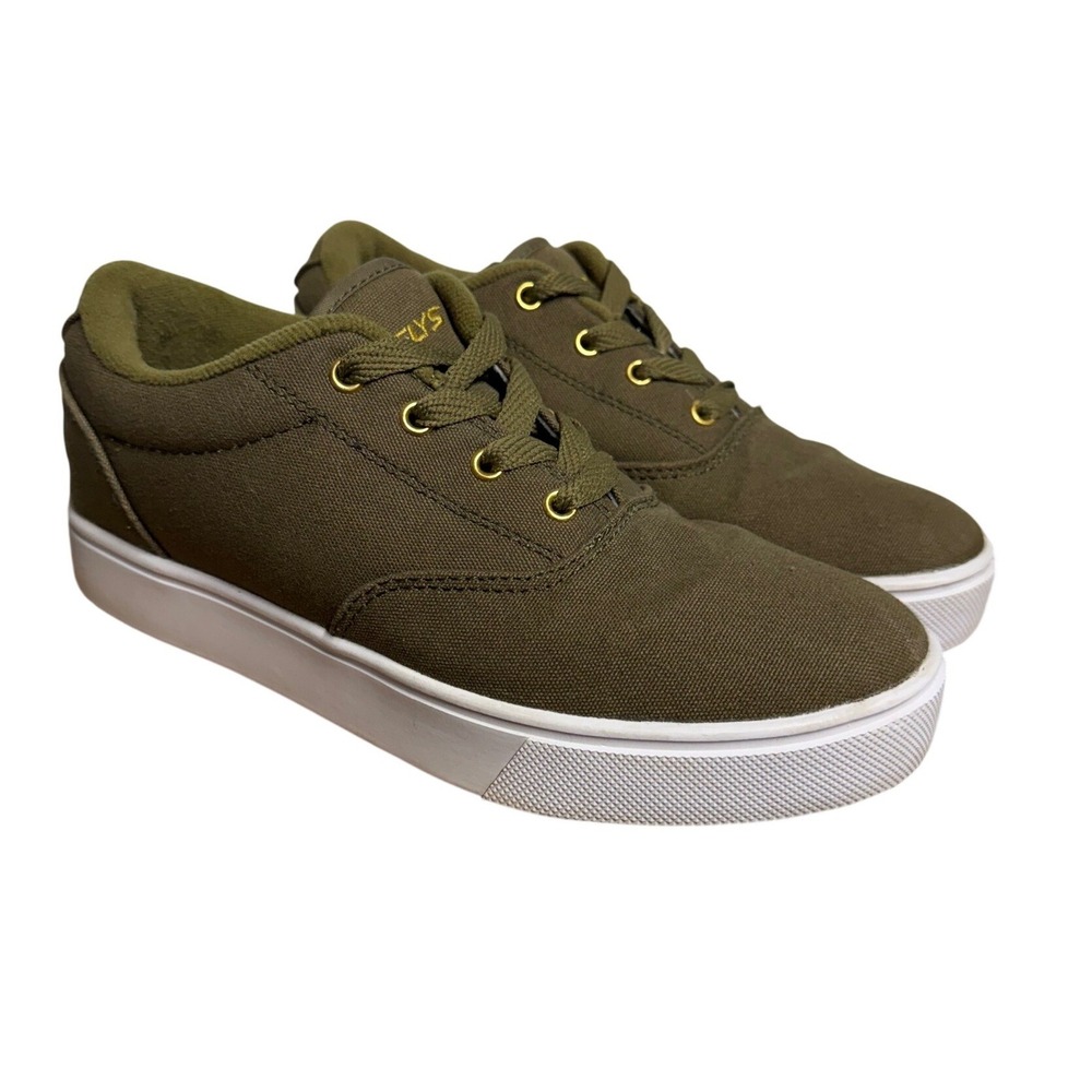 Heelys Kids Skate Shoes Olive Green Canvas Gold Logo Low Top Sneakers‎ Wheels